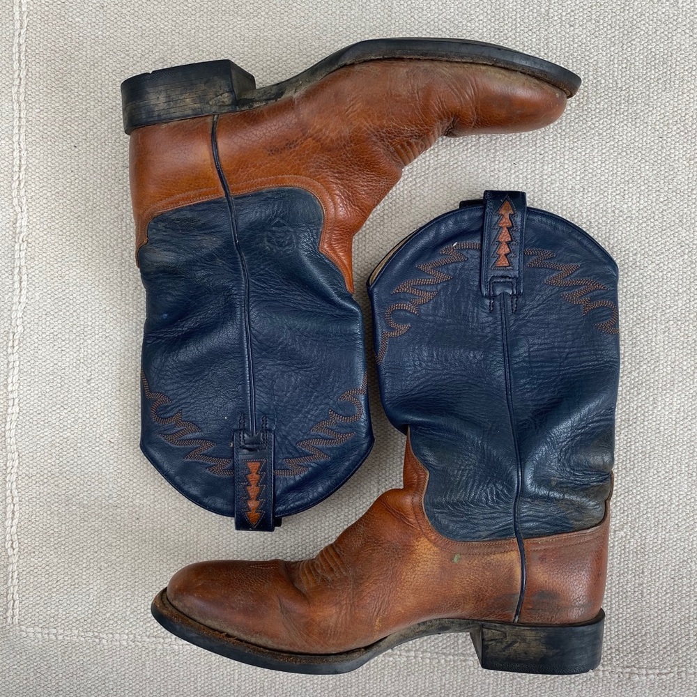 Ariat Womens Size 8 Leather Cowgirl Boots Blue Tan